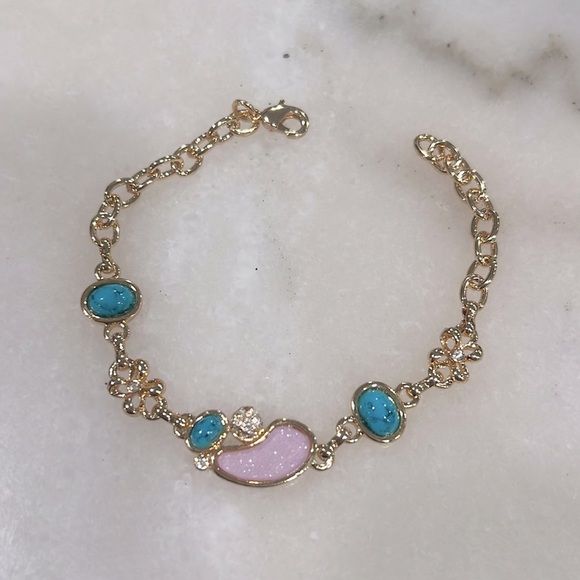 Elegant Gold and Pink Bracelet with Turquoise Accents - Picture 1 of 4